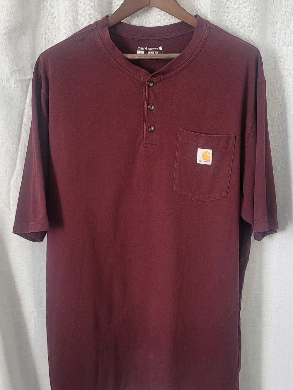 Carhartt Short-Sleeve Henley Pocket Tee in Maroon